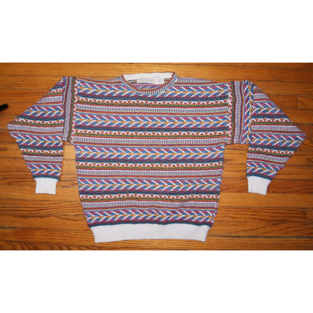 Vintage Crossings Men's 80s Multi-Colored Textured 100% Cotton Small MADE IN USA